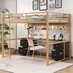 Cama alta de metal Gold+Black tamaño completo con escritorio, cajones, estación de carga y USB