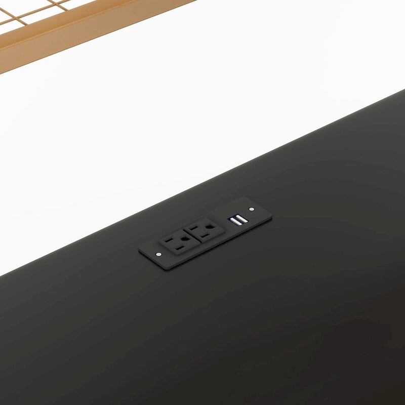 Cama alta de metal Gold+Black tamaño completo con escritorio, cajones, estación de carga y USB