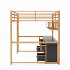 Cama alta de metal Gold+Black tamaño completo con escritorio, cajones, estación de carga y USB