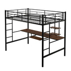 Black Full Size Metal Loft Bed with Desk and Shelf , Space Saving Design for Kids, Bedroom