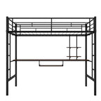 Cama alta de metal negra de tamaño completo con escritorio y estante, diseño que ahorra espacio para niños, dormitorio