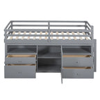 Cama alta de madera maciza gris tamaño twin con cajones y armario