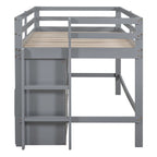 Cama alta de madera maciza gris tamaño twin con cajones y armario