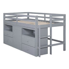 Cama alta de madera maciza gris tamaño twin con cajones y armario