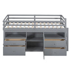 Cama alta de madera maciza gris tamaño twin con 4 cajones, armario inferior y estantes