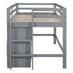 Cama alta de madera maciza gris tamaño twin con 4 cajones, armario inferior y estantes