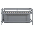 Cama alta de madera maciza gris tamaño twin con 4 cajones, armario inferior y estantes