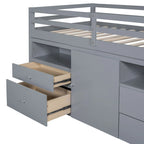 Cama alta de madera maciza gris tamaño twin con 4 cajones, armario inferior y estantes