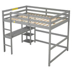 Cama Loft de Madera Tamaño Matrimonial Gris con Escritorio Integrado, Barandillas de Seguridad y Escalera para Niños y Niñas
