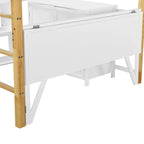 Cama alta de madera maciza blanca tamaño matrimonial con almacenamiento integrado y escritorio plegable