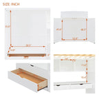 Cama alta de madera maciza blanca tamaño matrimonial con escritorio, armarios y estantes