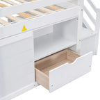 Cama alta baja de madera maciza blanca tamaño individual con escaleras