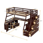 Espresso Twin Size Wood Loft Bed with Drawers, Shelves & Desk