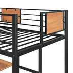 Cama alta doble de metal negra con escritorio y estante