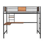 Cama alta doble de metal negra con escritorio y estante