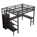 Cama tipo loft de metal tamaño Twin XL negra con escritorio en forma de L, USB y LED para niños y adolescentes