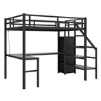 Cama tipo loft de metal tamaño Twin XL negra con escritorio en forma de L, USB y LED para niños y adolescentes