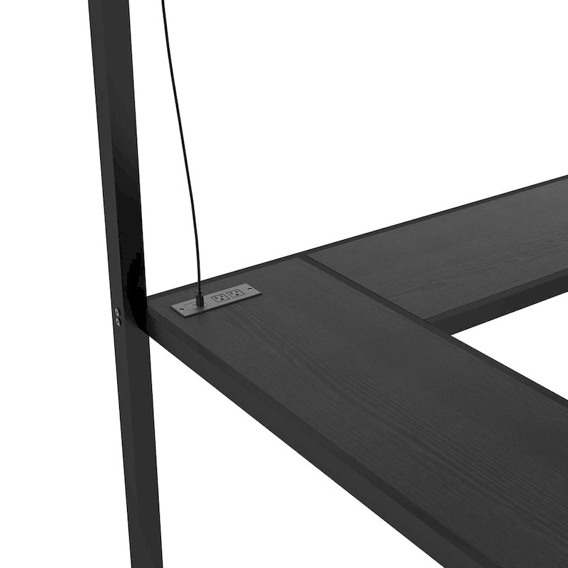 Cama tipo loft de metal tamaño Twin XL negra con escritorio en forma de L, USB y LED para niños y adolescentes