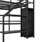 Cama tipo loft de metal tamaño Twin XL negra con escritorio en forma de L, USB y LED para niños y adolescentes