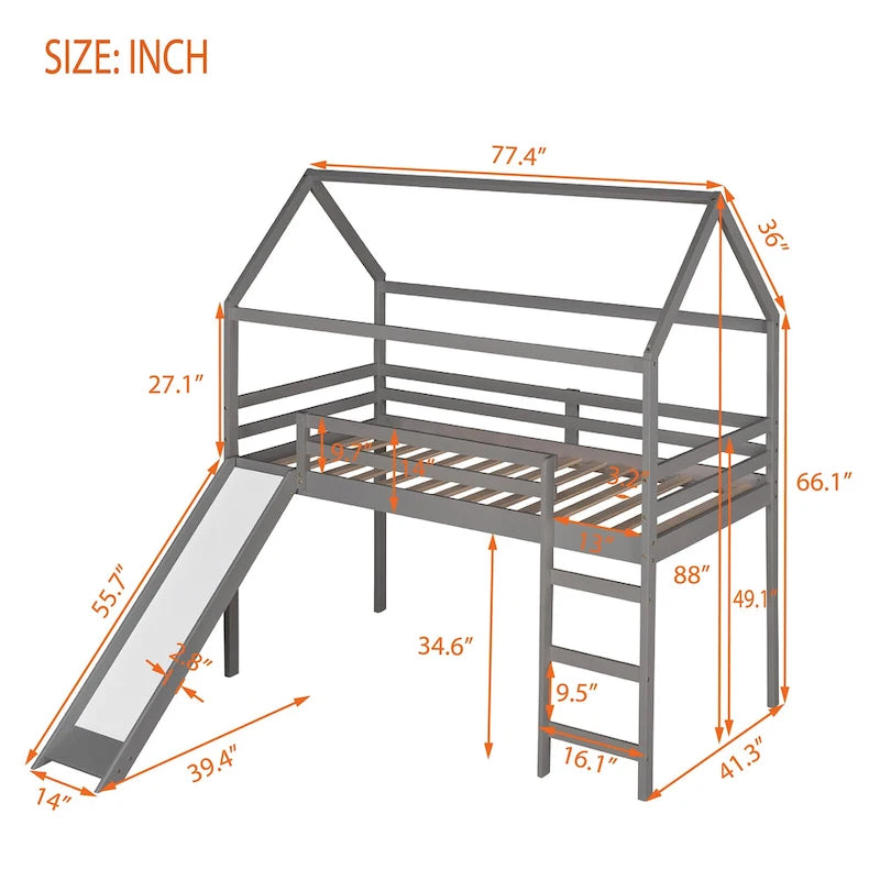 Twin Pine Loft House Bed with Slide