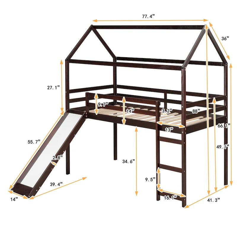 Cama alta Twin Pine con tobogán