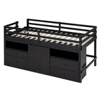 Cama alta de madera maciza Espresso Twin con cajones y armario
