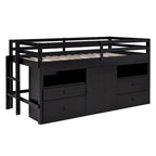 Cama alta de madera maciza Espresso Twin con cajones y armario