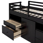 Cama alta de madera maciza Espresso Twin con cajones y armario