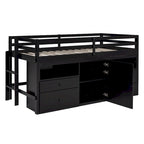 Cama alta de madera maciza Espresso Twin con cajones y armario