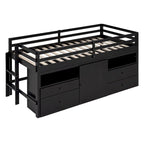 Cama alta de madera maciza Espresso Twin con cajones y armario