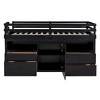 Cama alta de madera maciza Espresso Twin con cajones y armario
