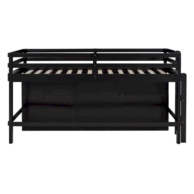 Cama alta de madera maciza Espresso Twin con cajones y armario