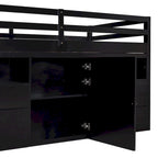 Cama alta de madera maciza Espresso Twin con cajones y armario