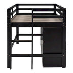 Cama alta de madera maciza Espresso Twin con cajones y armario