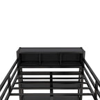 Cama alta de metal negra de tamaño completo con armario, escritorio y estantes de almacenamiento