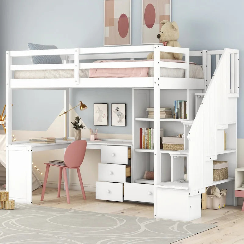Cama alta Twin Pine con escritorio en forma de L