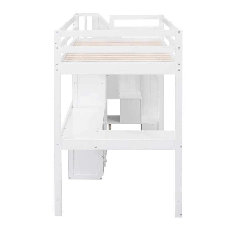 Cama alta Twin Pine con escritorio en forma de L