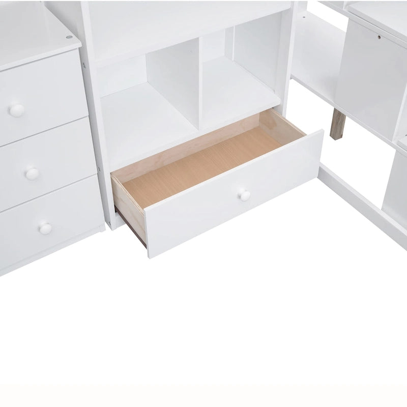 Cama alta Twin Pine con escritorio en forma de L
