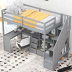 Cama alta Twin Pine con escritorio en forma de L