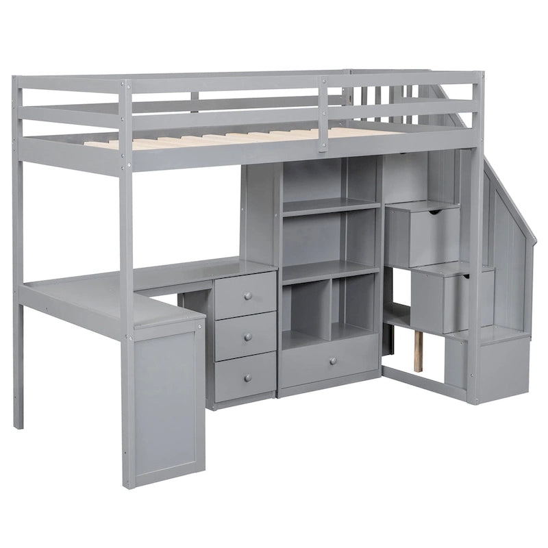 Cama alta Twin Pine con escritorio en forma de L