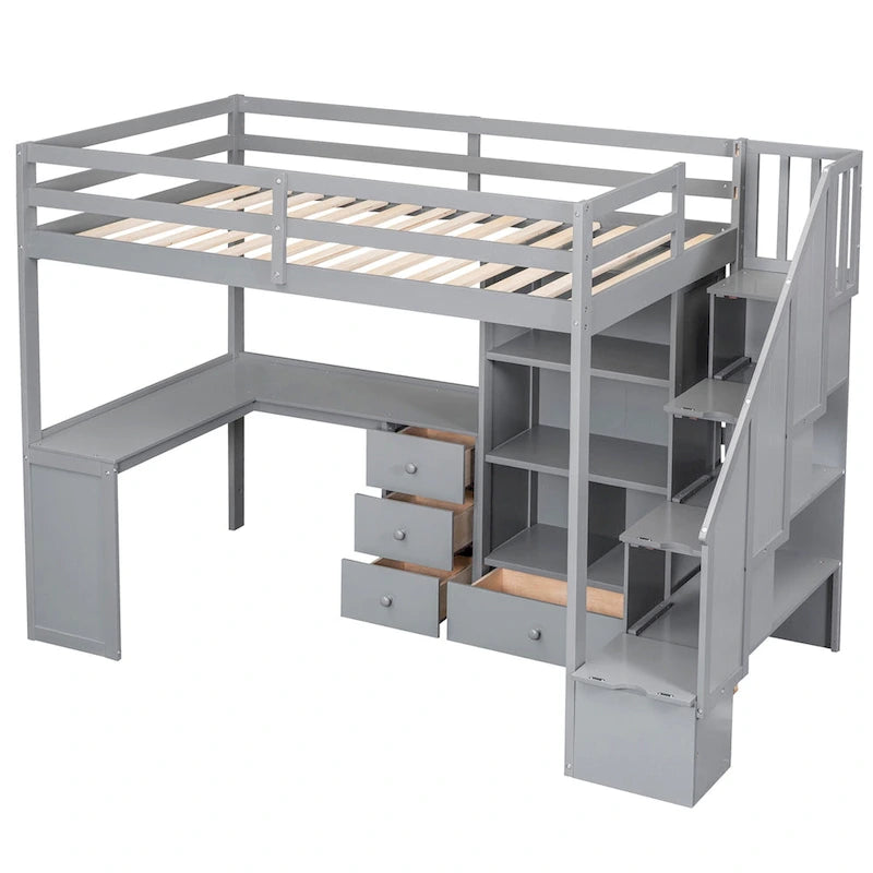 Cama alta Twin Pine con escritorio en forma de L