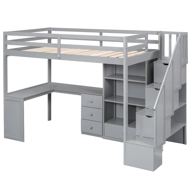 Cama alta Twin Pine con escritorio en forma de L
