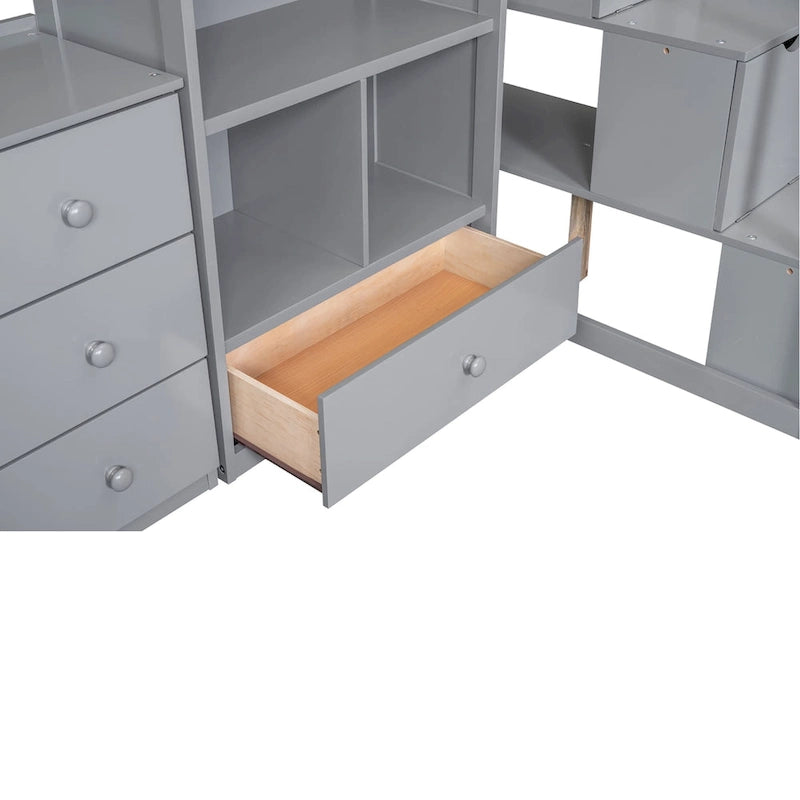 Cama alta Twin Pine con escritorio en forma de L