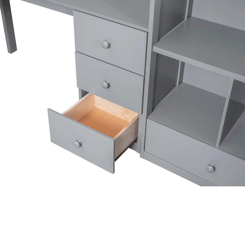 Cama alta Twin Pine con escritorio en forma de L