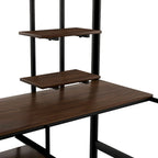 Cama loft de metal negra de tamaño completo con escritorio y estantería para niños