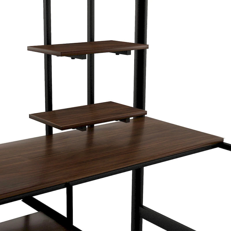 Cama loft de metal negra de tamaño completo con escritorio y estantería para niños