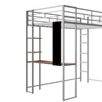 Twin Metal Loft Bed with Ladder, Fence & Desk