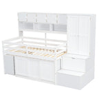 Cama alta de madera blanca tamaño individual con armario y escritorio integrados