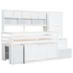 Cama alta de madera blanca tamaño individual con armario y escritorio integrados