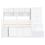 Cama alta de madera blanca tamaño individual con armario y escritorio integrados